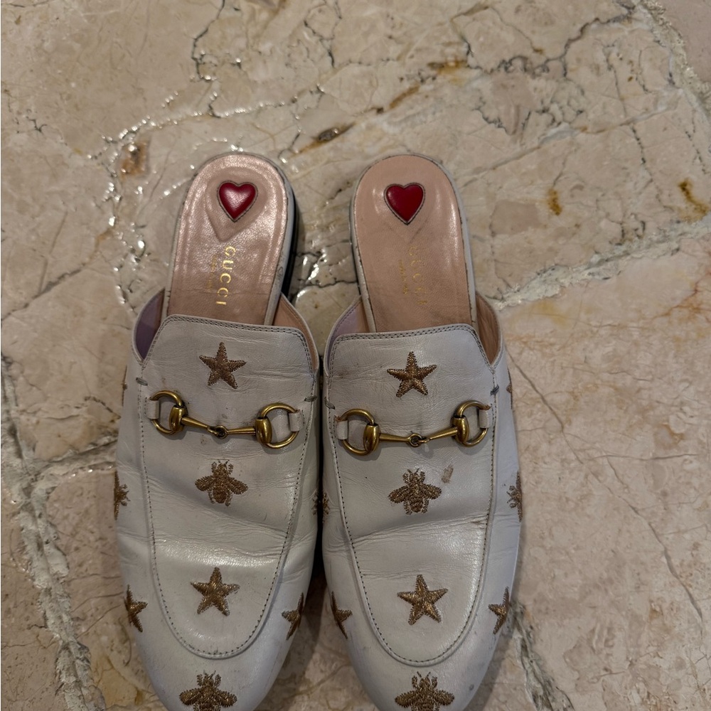 Gucci Cream and Gold Embroidered Mules - Picture 5 of 5